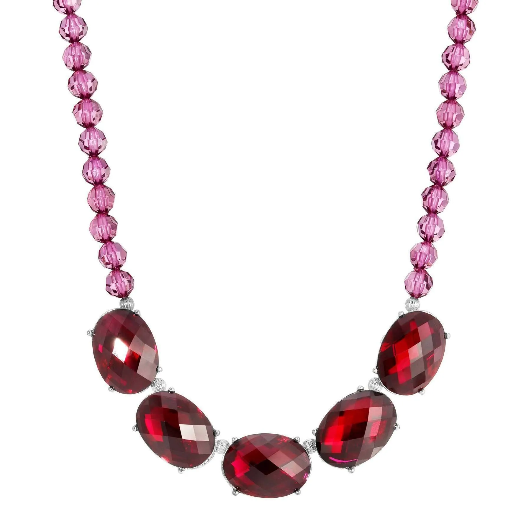 1928 Jewelry Oval Faceted Beaded Collar Necklace 16"   3" Extender 1928 Jewelry