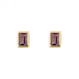 Amethyst Rectangle Step Cut Gold Plated Stud Earrings E6270M Beginnings Jewellery