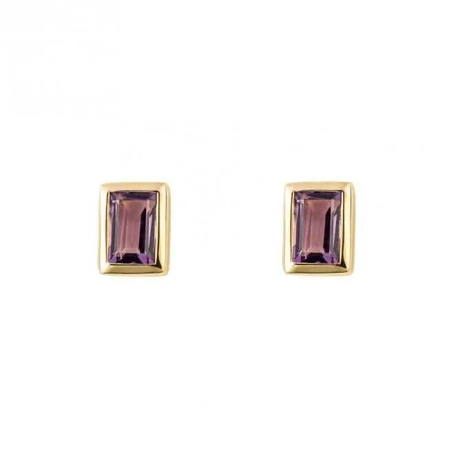 Amethyst Rectangle Step Cut Gold Plated Stud Earrings E6270M Beginnings Jewellery