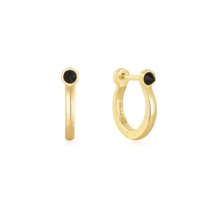 Ania Haie Gold Black Agate Huggie Hoop Earrings E053-04G Ania Haie Jewellery