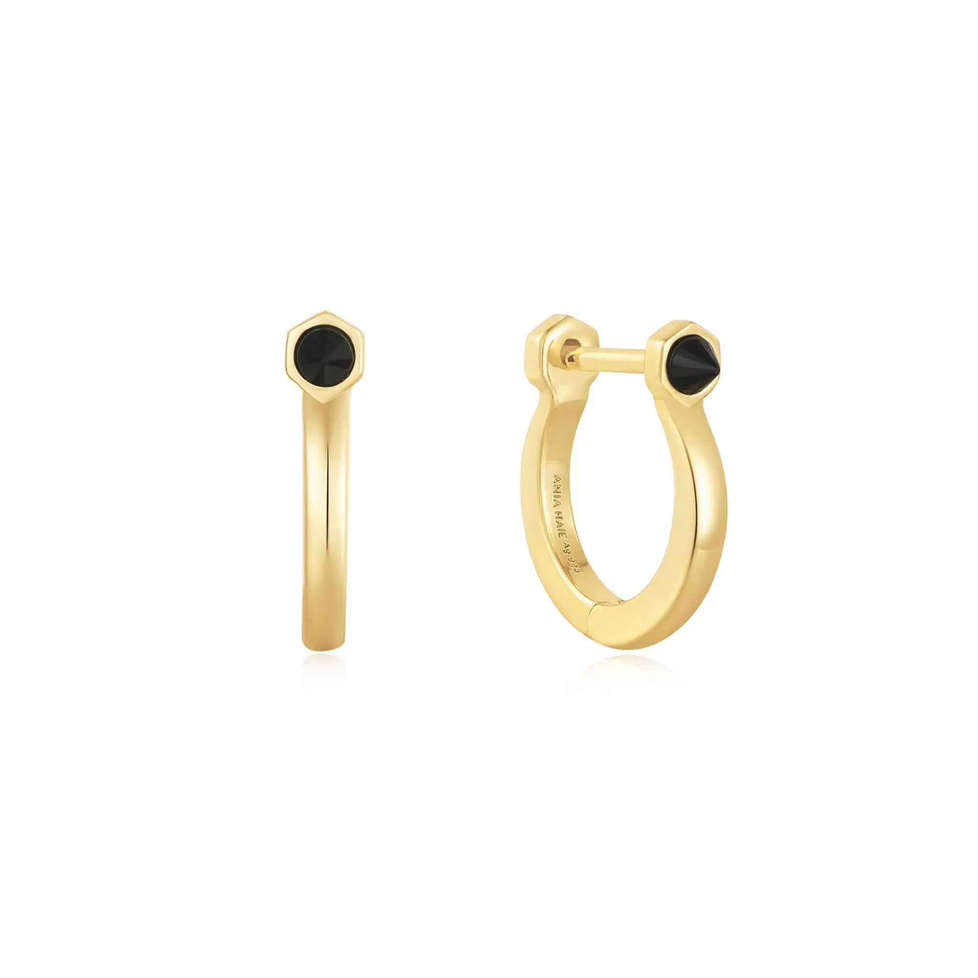 Ania Haie Gold Black Agate Huggie Hoop Earrings E053-04G Ania Haie Jewellery