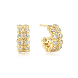 Ania Haie Gold Double Row White Cubic Zirconia Bezel Set Stud Huggies E058-04G Ania Haie Jewellery