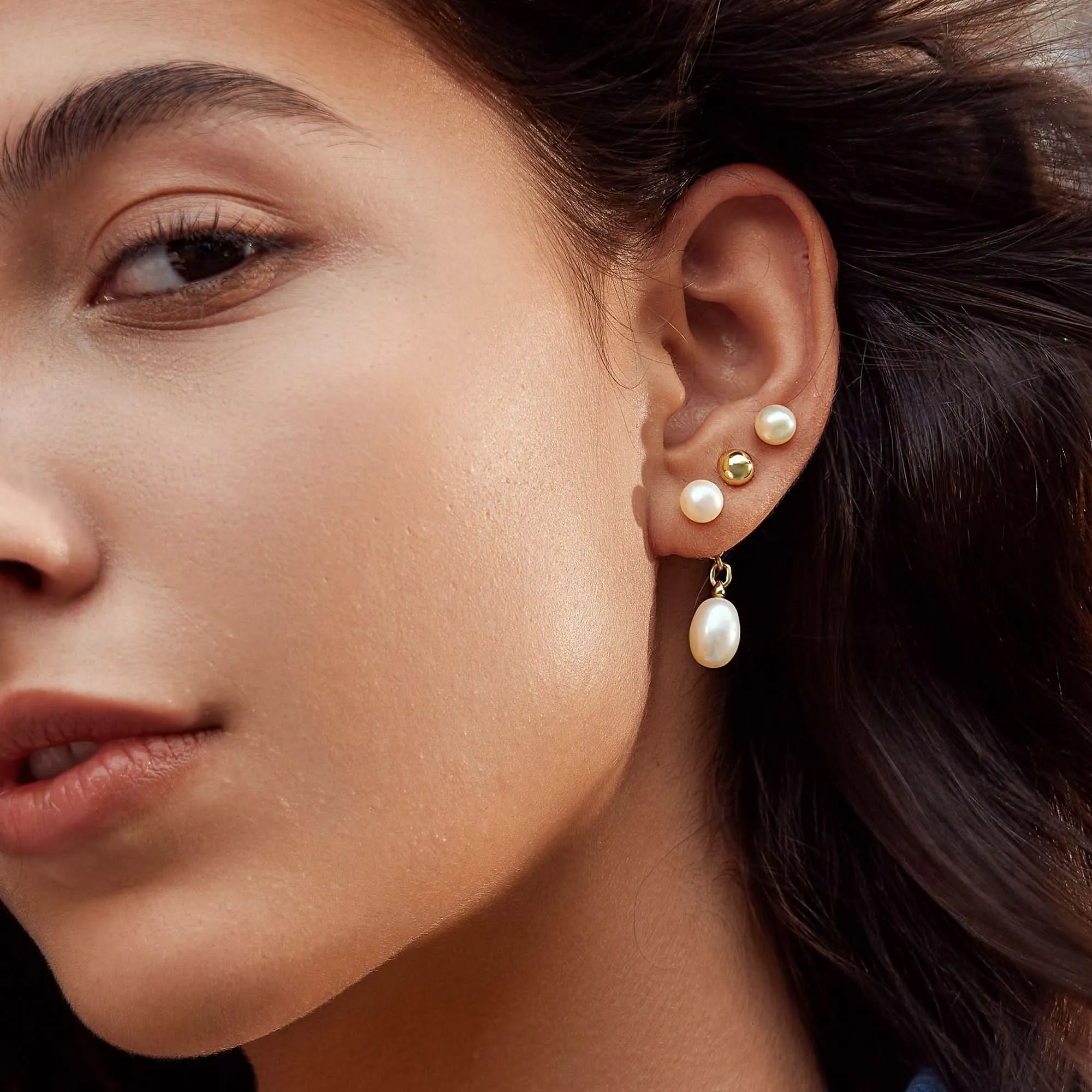 Ania Haie Gold Freshwater Pearl Stud Ear Jackets E058-06G Ania Haie Jewellery