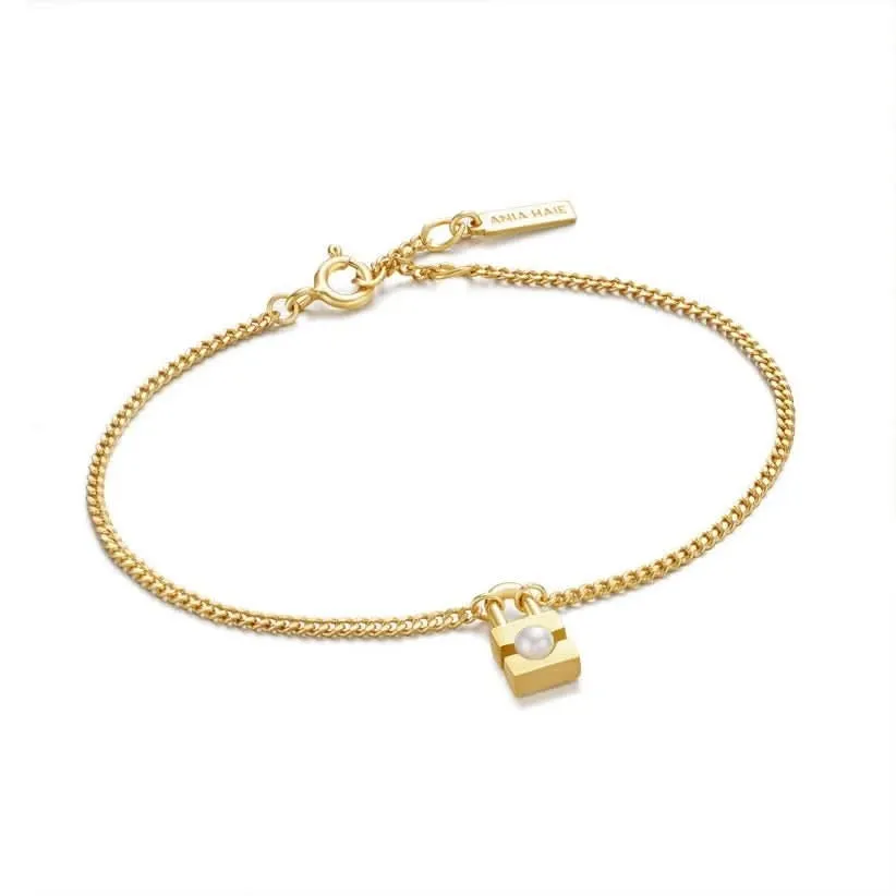 Ania Haie Gold Pearl Padlock Bracelet B054-01G Ania Haie Jewellery