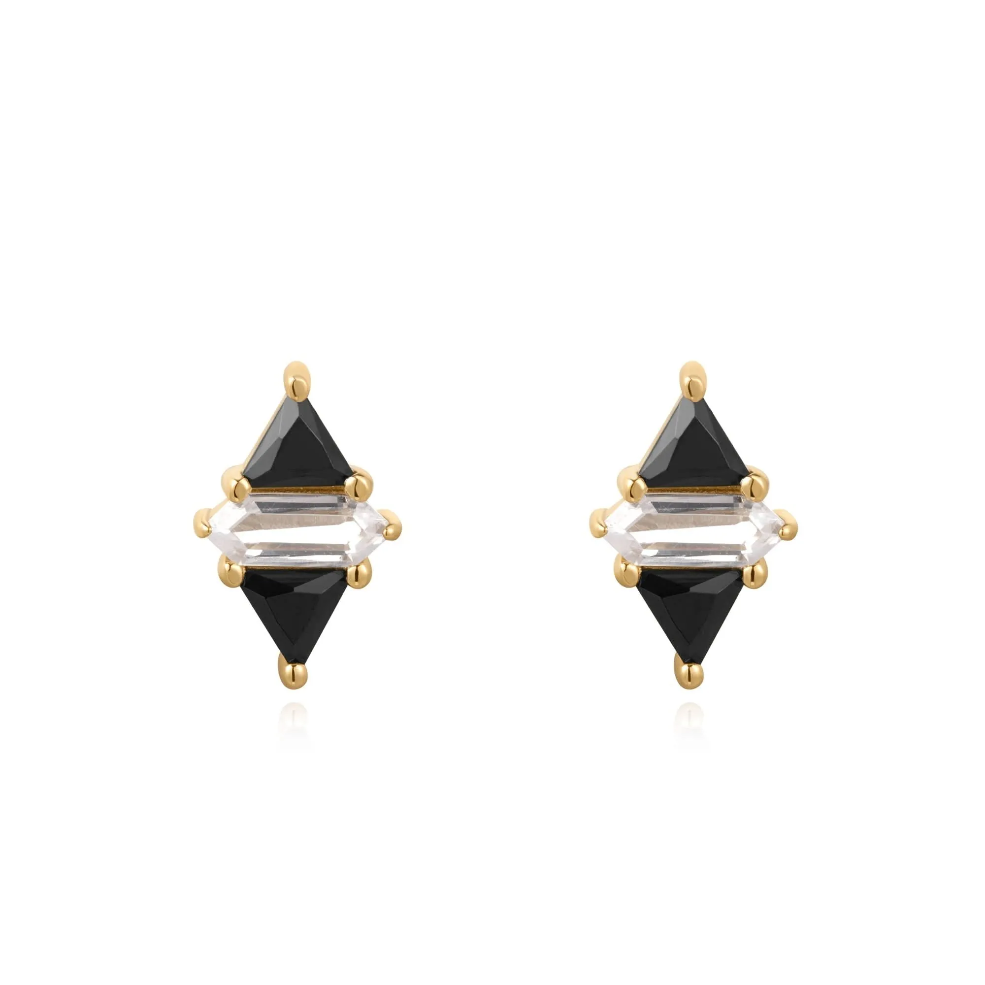 Ania Haie Gold Triangle Black/White Cubic Zirconia Studs E059-07G Ania Haie Jewellery