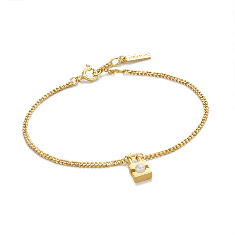 Ania Haie Jewellery Modern Muse - Pearl Padlock Bracelet - 2 colours