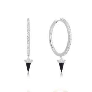 Ania Haie Silver Black Agate Drop Hoop Earrings E053-09H Ania Haie Jewellery