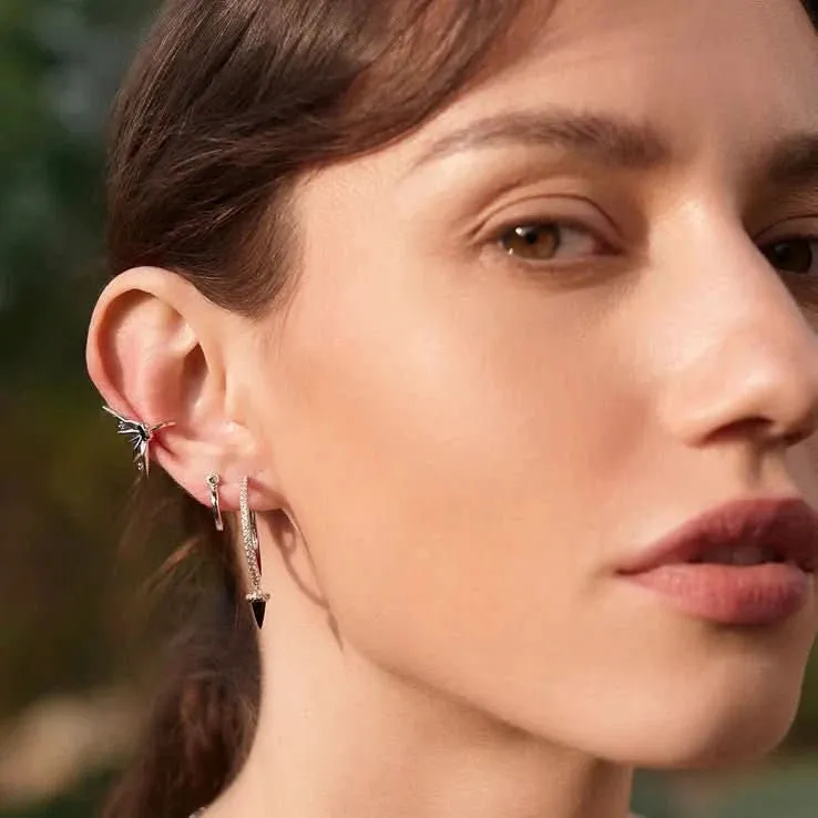Ania Haie Silver Black Agate Drop Hoop Earrings E053-09H Ania Haie Jewellery
