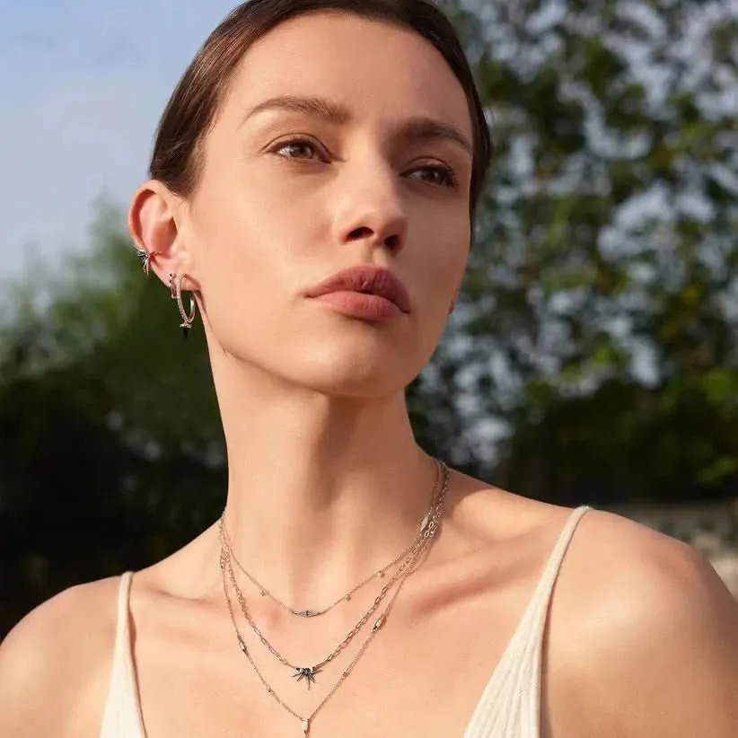 Ania Haie Silver Black Agate Drop Hoop Earrings E053-09H Ania Haie Jewellery