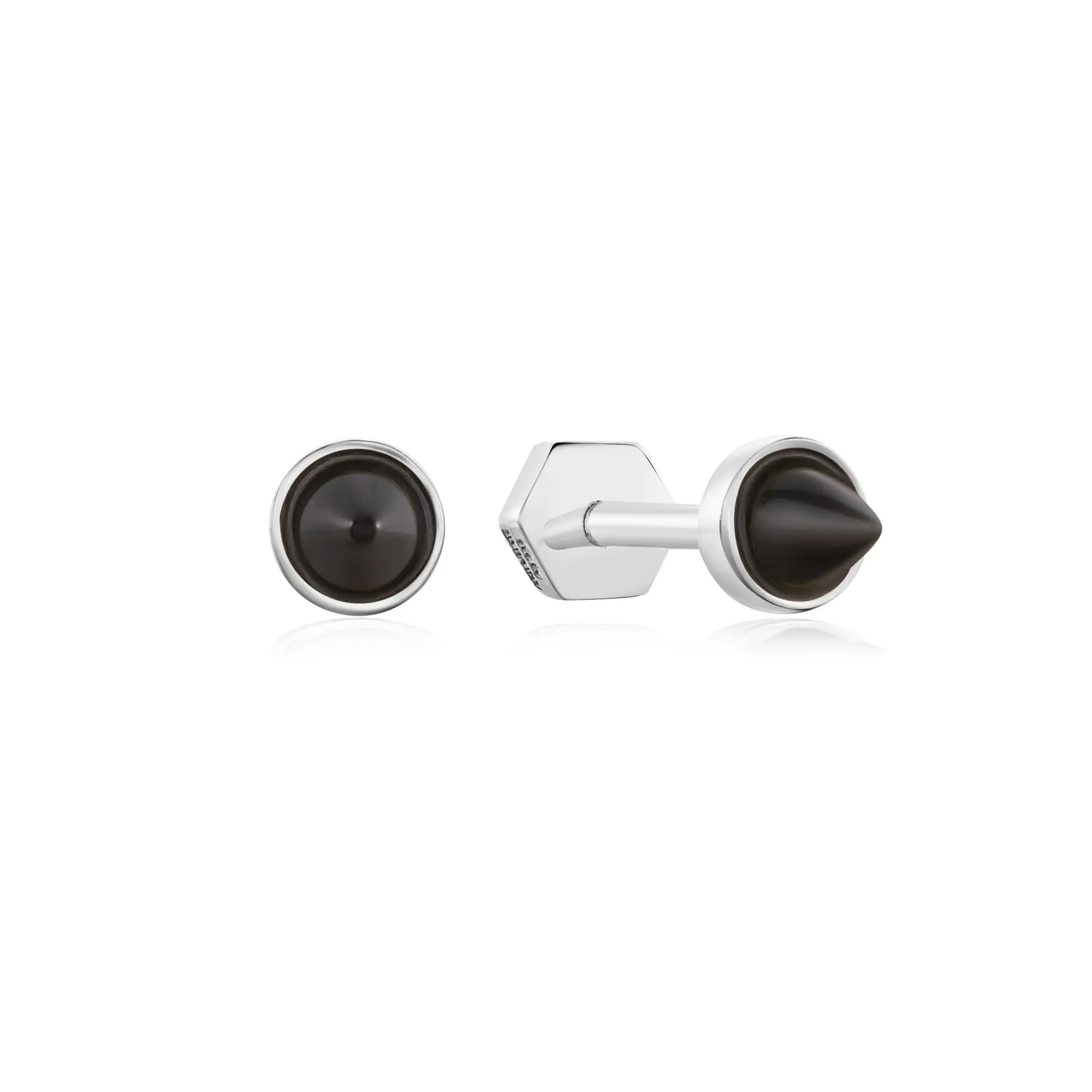Ania Haie Silver Black Agate Point Barbell Earrings E053-01H Ania Haie Jewellery