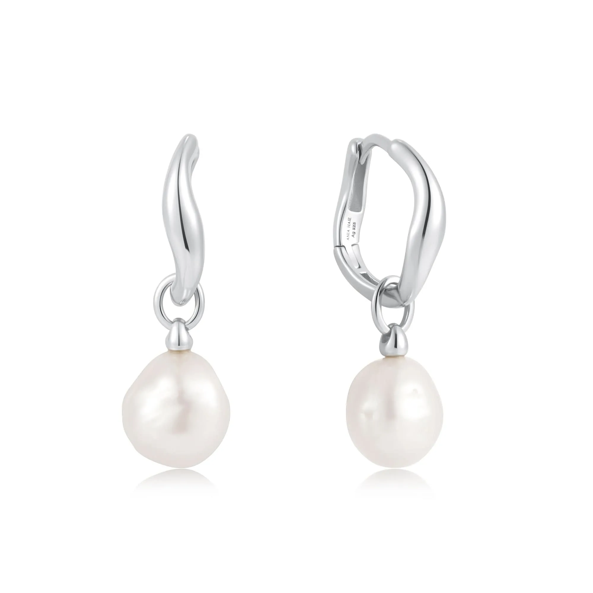 Ania Haie Silver Freshwater Pearl Drop Hoops E058-05H Ania Haie Jewellery