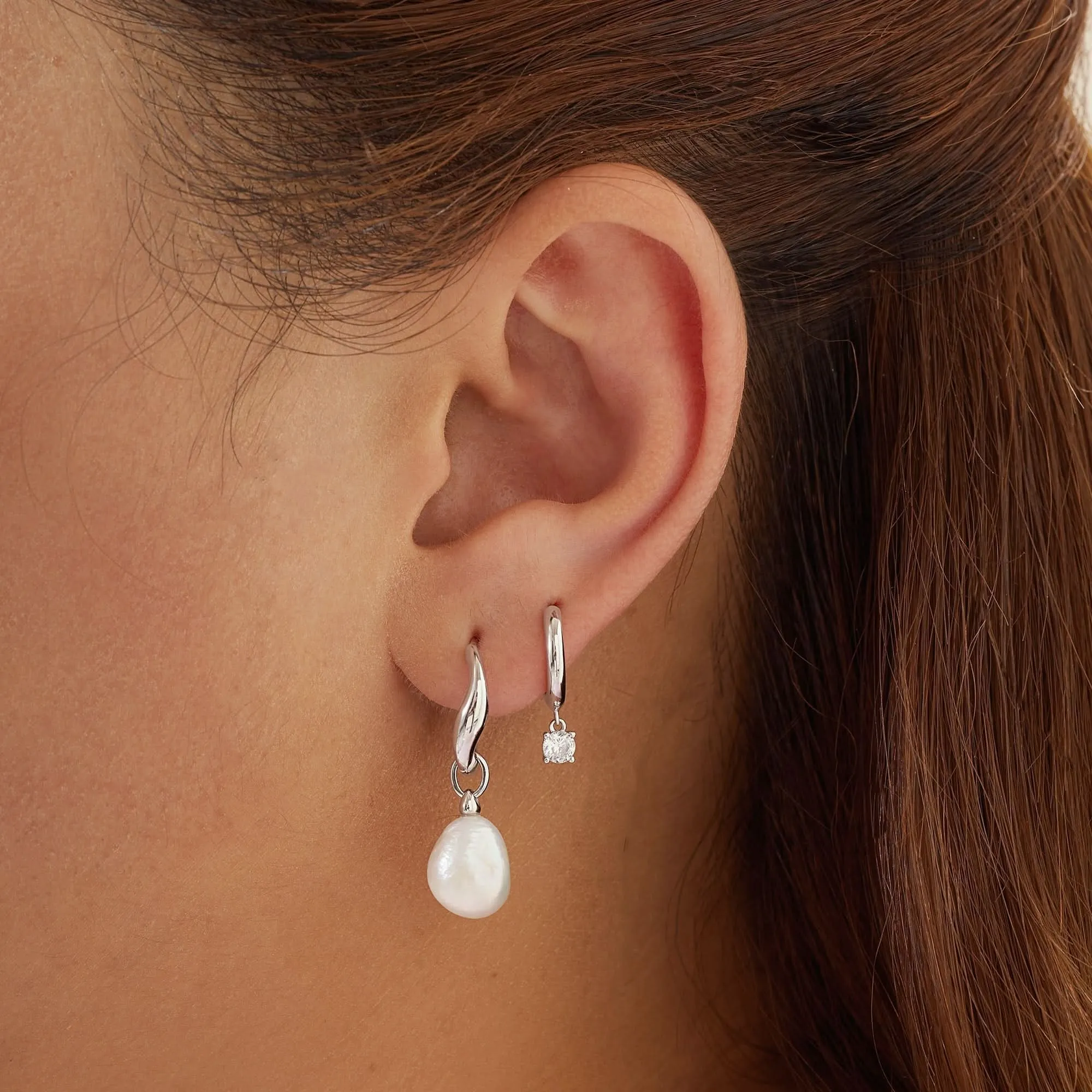 Ania Haie Silver Freshwater Pearl Drop Hoops E058-05H Ania Haie Jewellery