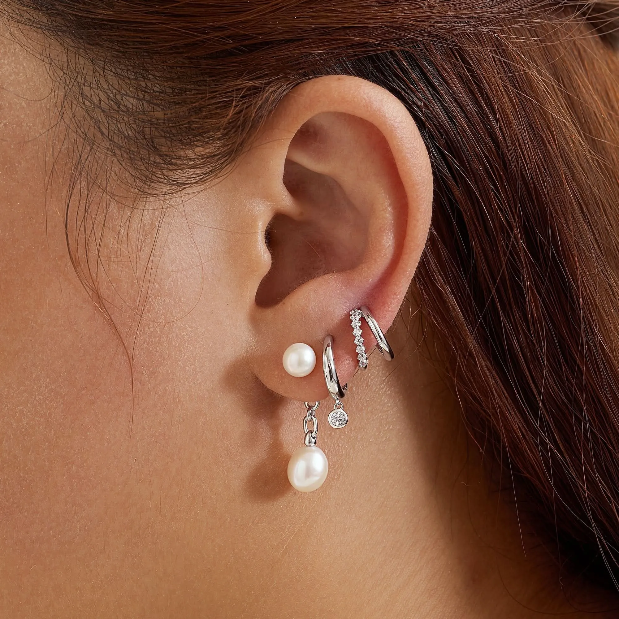 Ania Haie Silver Freshwater Pearl Stud Ear Jackets E058-06H Ania Haie Jewellery