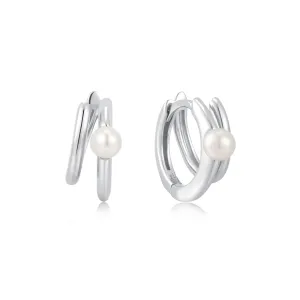 Ania Haie Silver Parallel Duo Freshwater Pearl Huggies E058-02H Ania Haie Jewellery