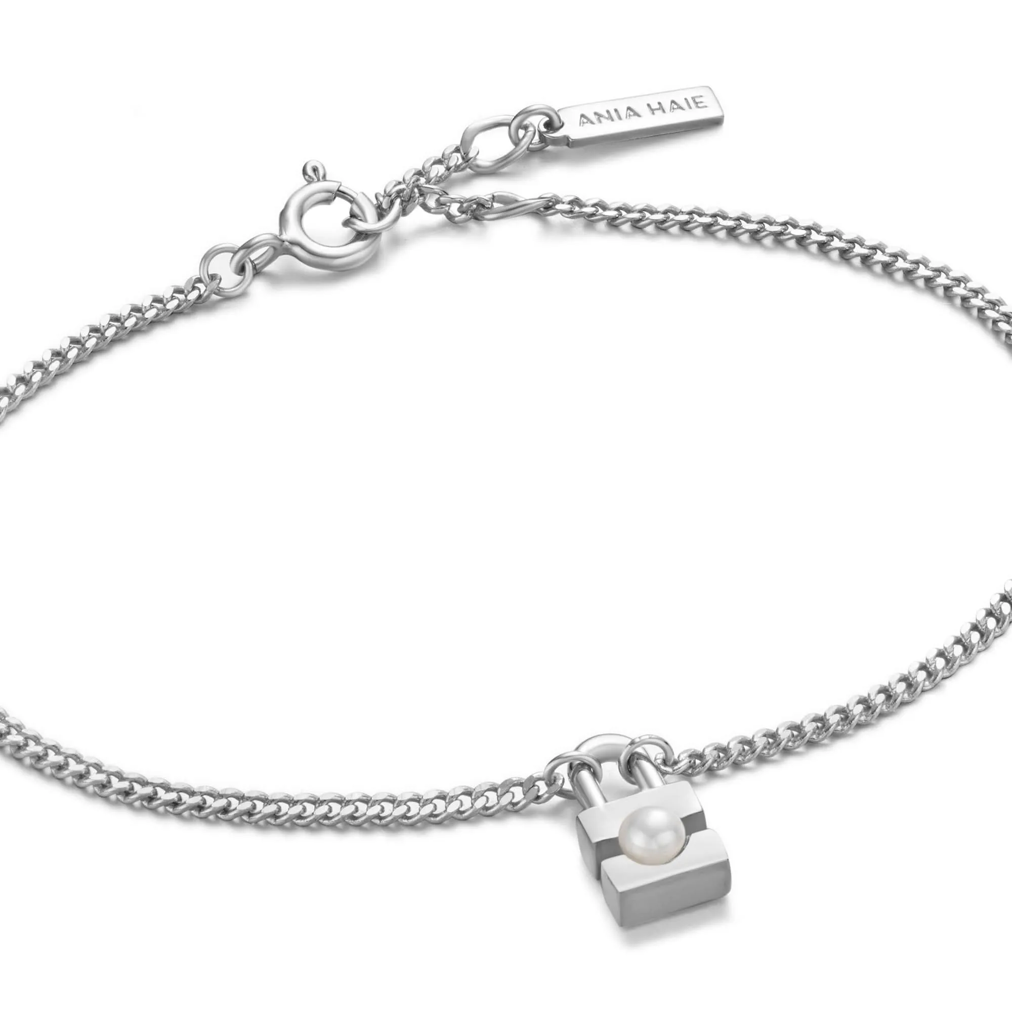Ania Haie Silver Pearl Padlock Bracelet B054-01H Ania Haie Jewellery