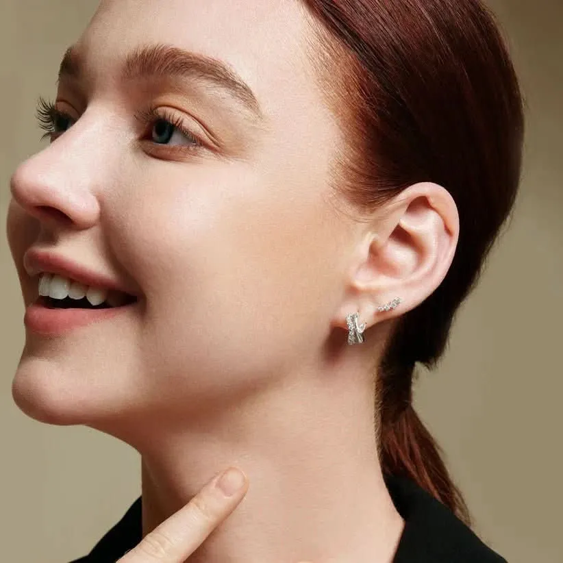 Ania Haie Silver Sparkle Double Hoop Studs E056-04H Ania Haie Jewellery