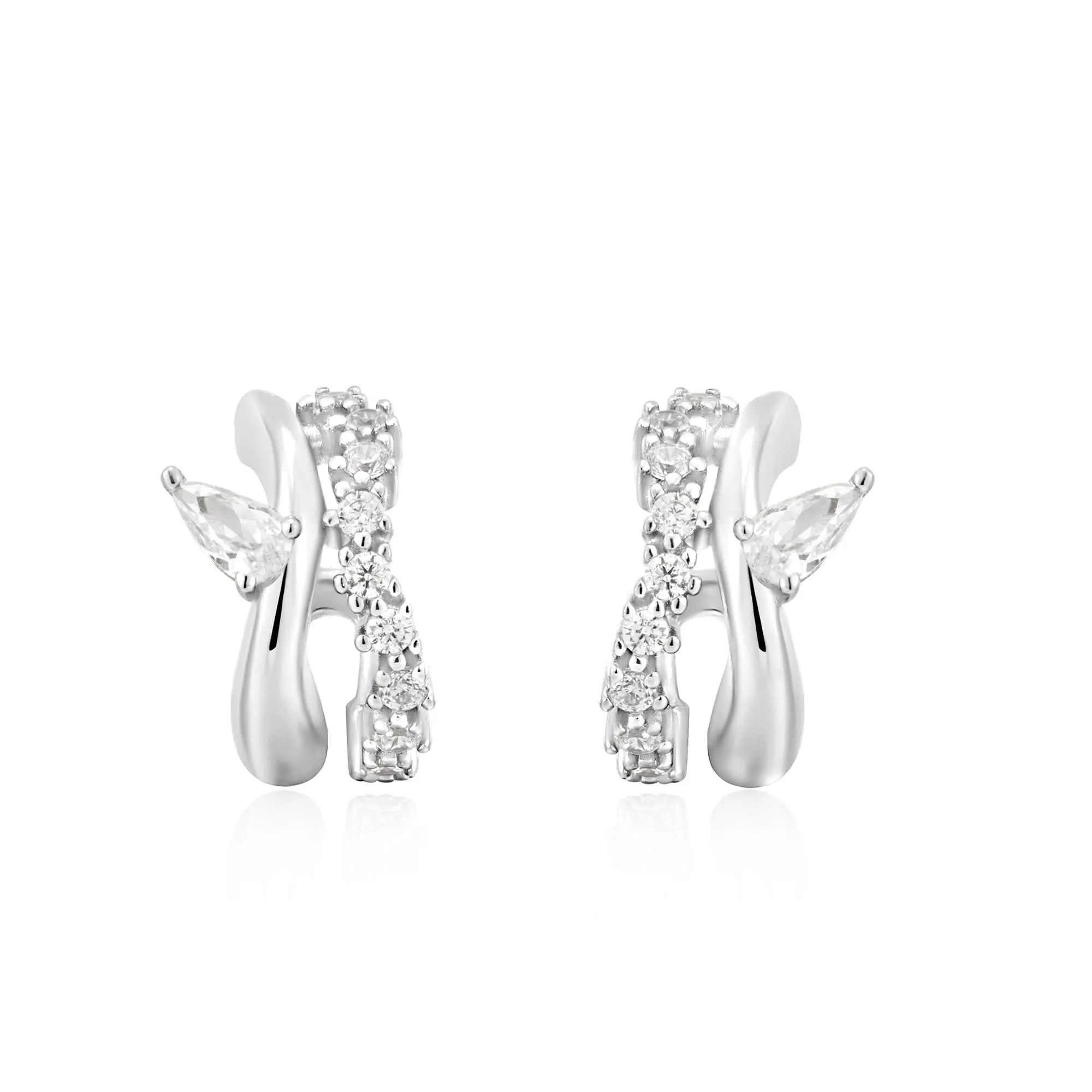Ania Haie Silver Sparkle Double Hoop Studs E056-04H Ania Haie Jewellery