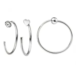 Beginnings Silver Set Of Three Nose Rings Crystal Ball & Heart nose stud T155 Beginnings Jewellery