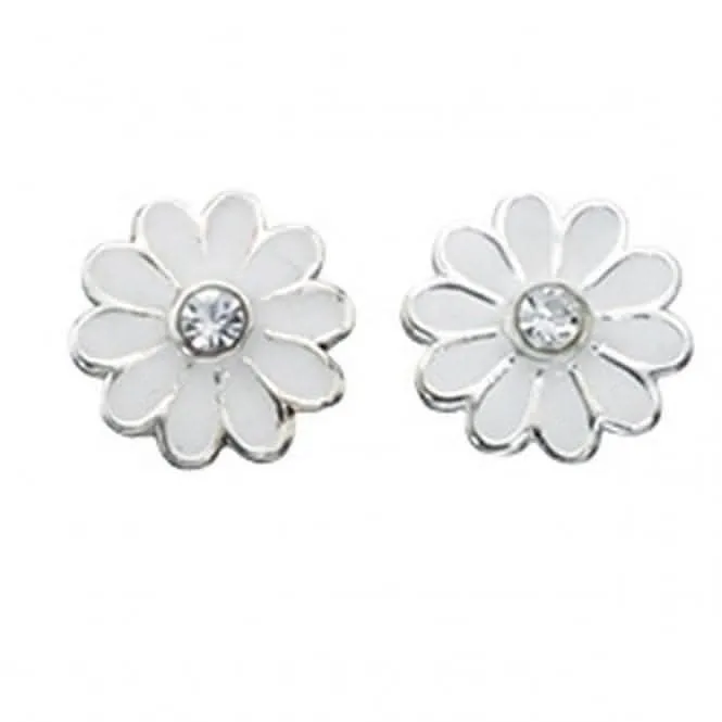 Beginnings Sterling Silver A869W Clear Cry White Enamel Daisy Stud Earrings Beginnings Jewellery