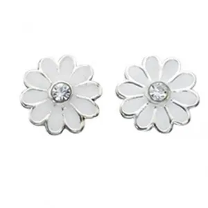 Beginnings Sterling Silver A869W Clear Cry White Enamel Daisy Stud Earrings Beginnings Jewellery