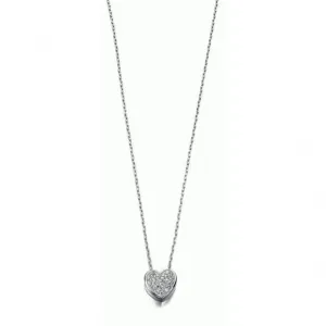 Beginnings Sterling Silver Clear Cubic Zirconia Pave Heart 40 5cm Necklaces N3232C Beginnings Jewellery