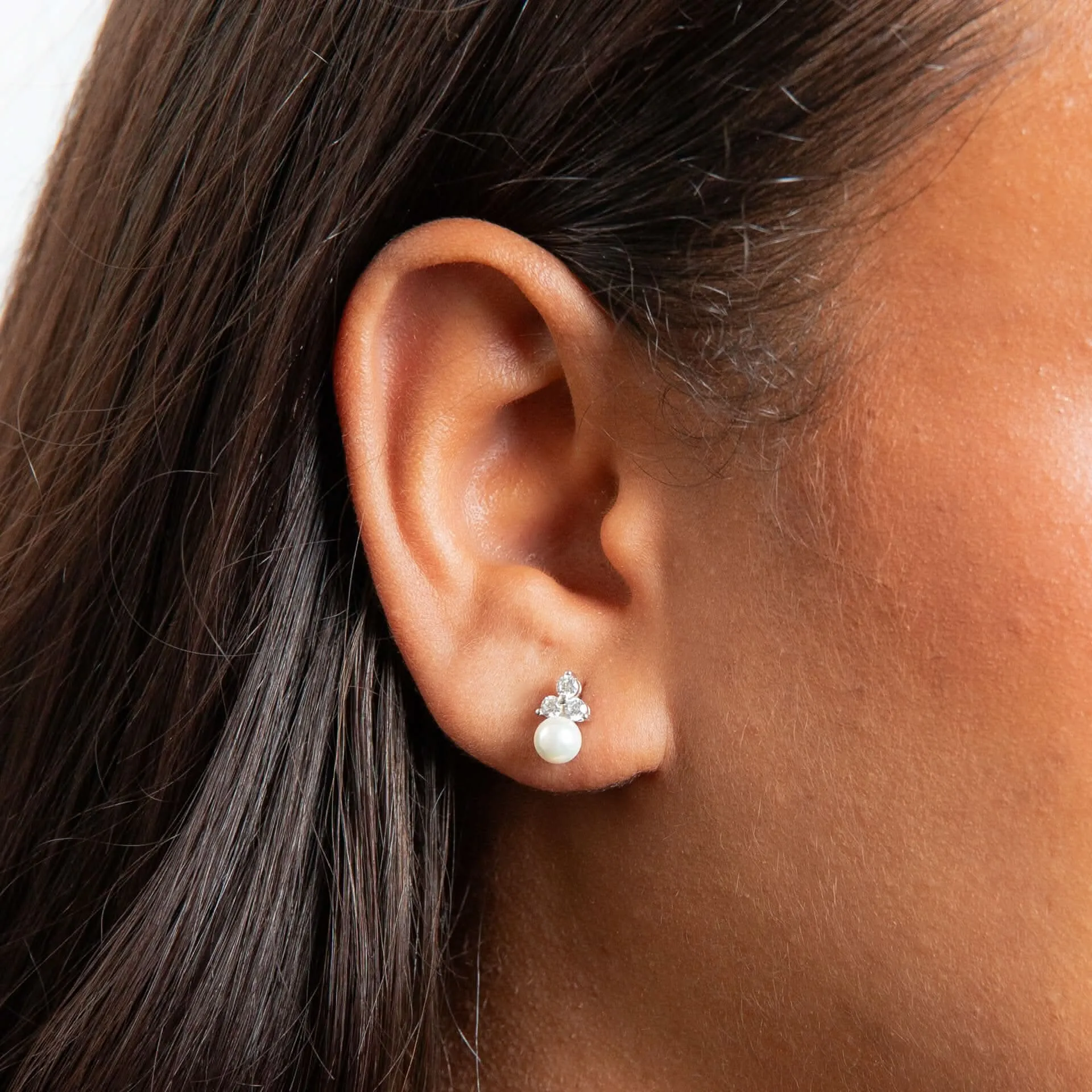Beginnings Sterling Silver Cubic Zirconia and White Shell Pearl White Earrings E6497W Beginnings Jewellery