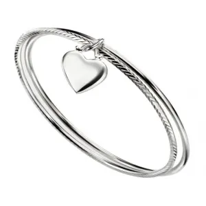 Beginnings Sterling Silver Double Diamond Cut With Heart Bangle B5066 Beginnings Jewellery