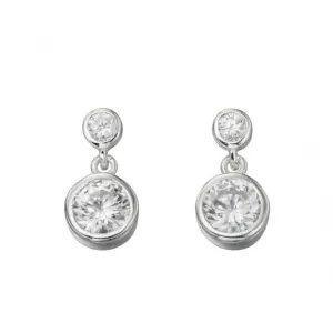 Beginnings Sterling Silver E5037C Clear Cz Dble Drop Rubover Earrings Beginnings Jewellery
