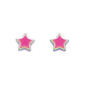 Beginnings Sterling Silver Multi Fluorescent Star Stud Earrings A717P Beginnings Jewellery