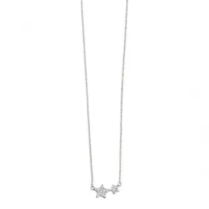 Beginnings Sterling Silver N4103C Clear Cz Double Star Necklace Beginnings Jewellery