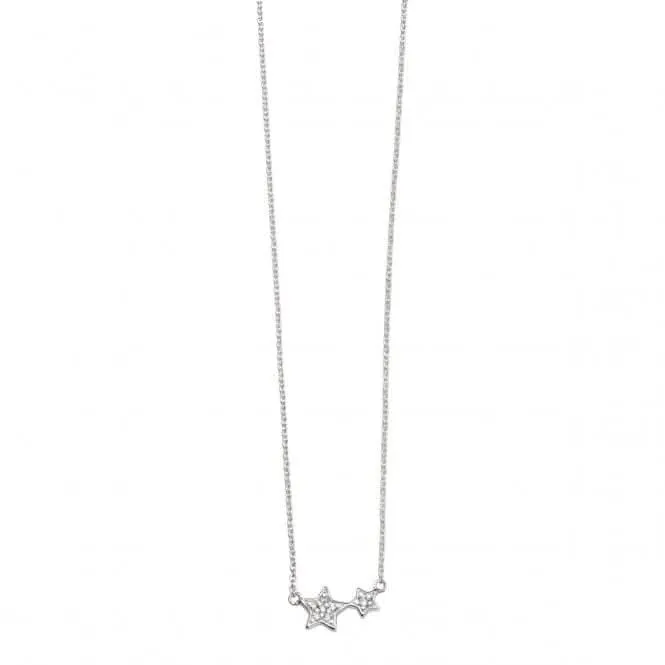 Beginnings Sterling Silver N4103C Clear Cz Double Star Necklace Beginnings Jewellery