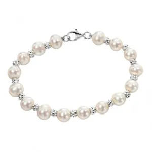 Beginnings Sterling Silver White Freshwater Pearl Textured 19cm Bracelet B3701W Beginnings Jewellery