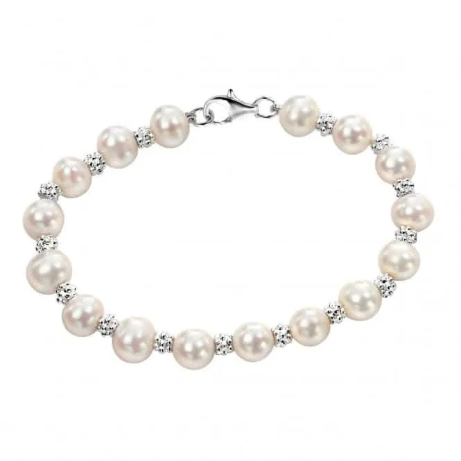 Beginnings Sterling Silver White Freshwater Pearl Textured 19cm Bracelet B3701W Beginnings Jewellery