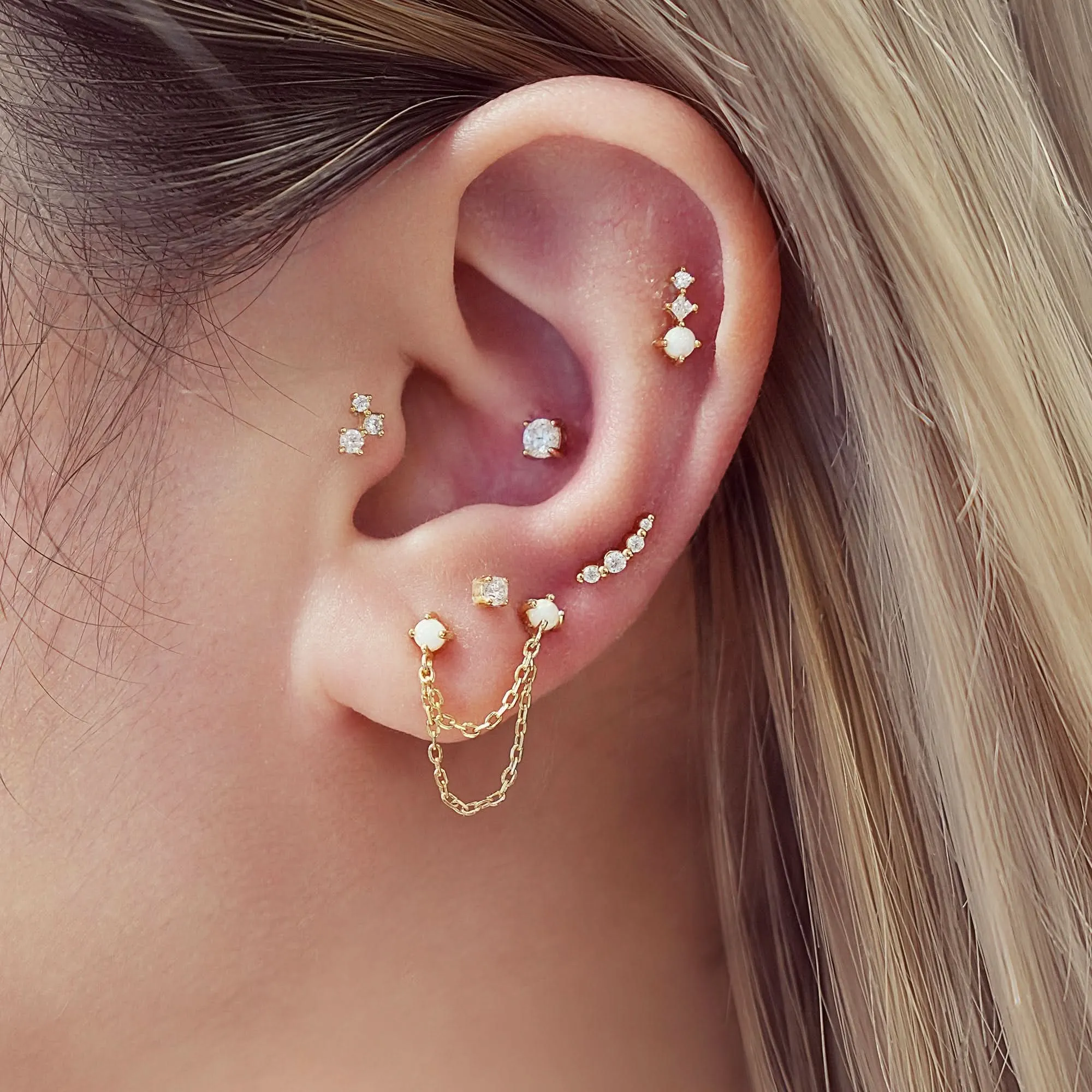 Gold Bezel Beaded Stone Stud Earrings E065-01G Ania Haie Jewellery