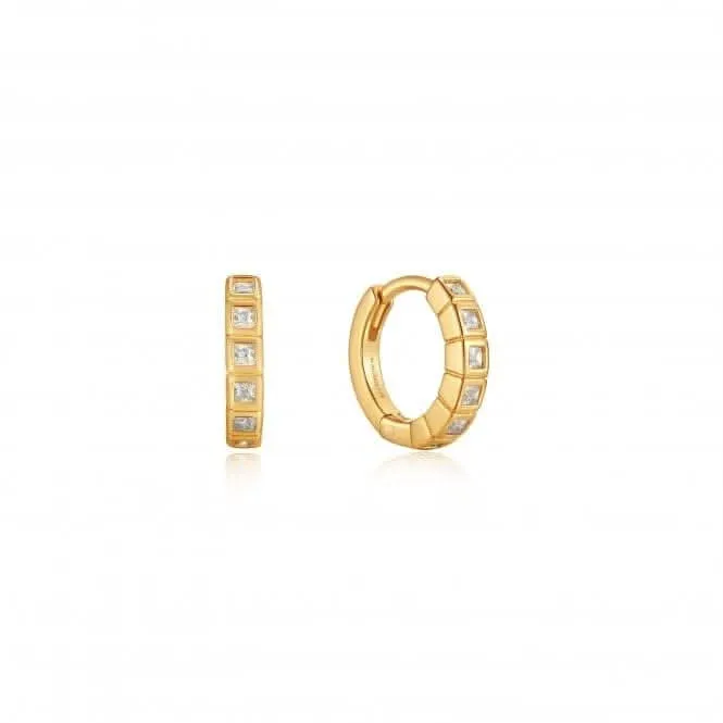 Gold Glam Huggie Hoop Earrings E037-05G Ania Haie Jewellery