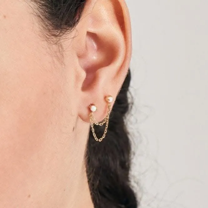 Gold Kyoto Opal Drop Chain Barbell Single Earring E047-06G Ania Haie Jewellery