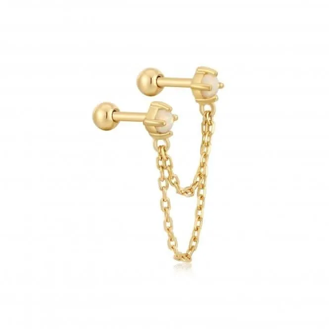 Gold Kyoto Opal Drop Chain Barbell Single Earring E047-06G Ania Haie Jewellery