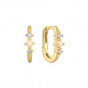 Gold Kyoto Opal Oval Huggie Hoop Earrings E047-01G Ania Haie Jewellery