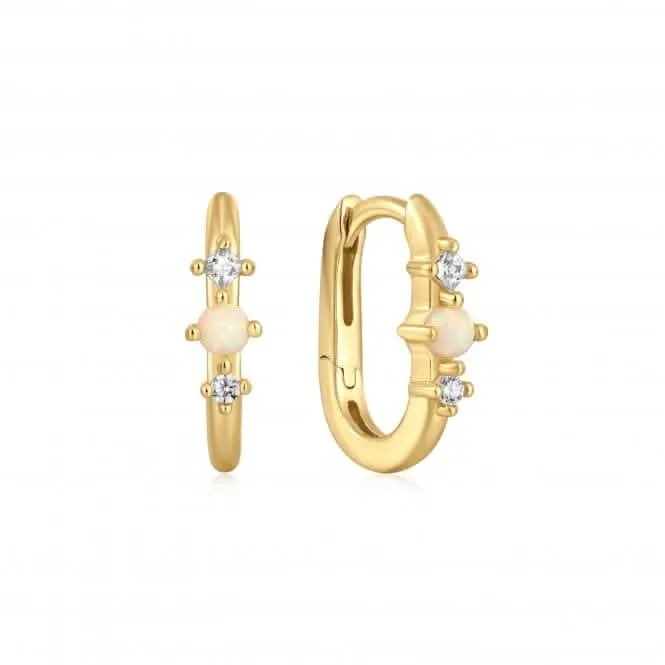 Gold Kyoto Opal Oval Huggie Hoop Earrings E047-01G Ania Haie Jewellery
