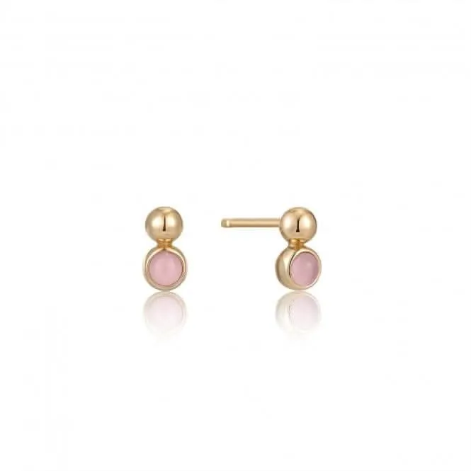 Gold Orb Rose Quartz Stud Earrings E045-01G-RQ Ania Haie Jewellery