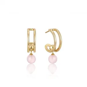Gold Orb Rose Quartz Stud Mini Hoop Earrings E045-05G-RQ Ania Haie Jewellery
