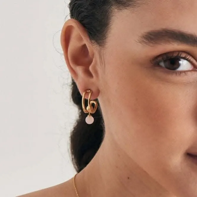 Gold Orb Rose Quartz Stud Mini Hoop Earrings E045-05G-RQ Ania Haie Jewellery