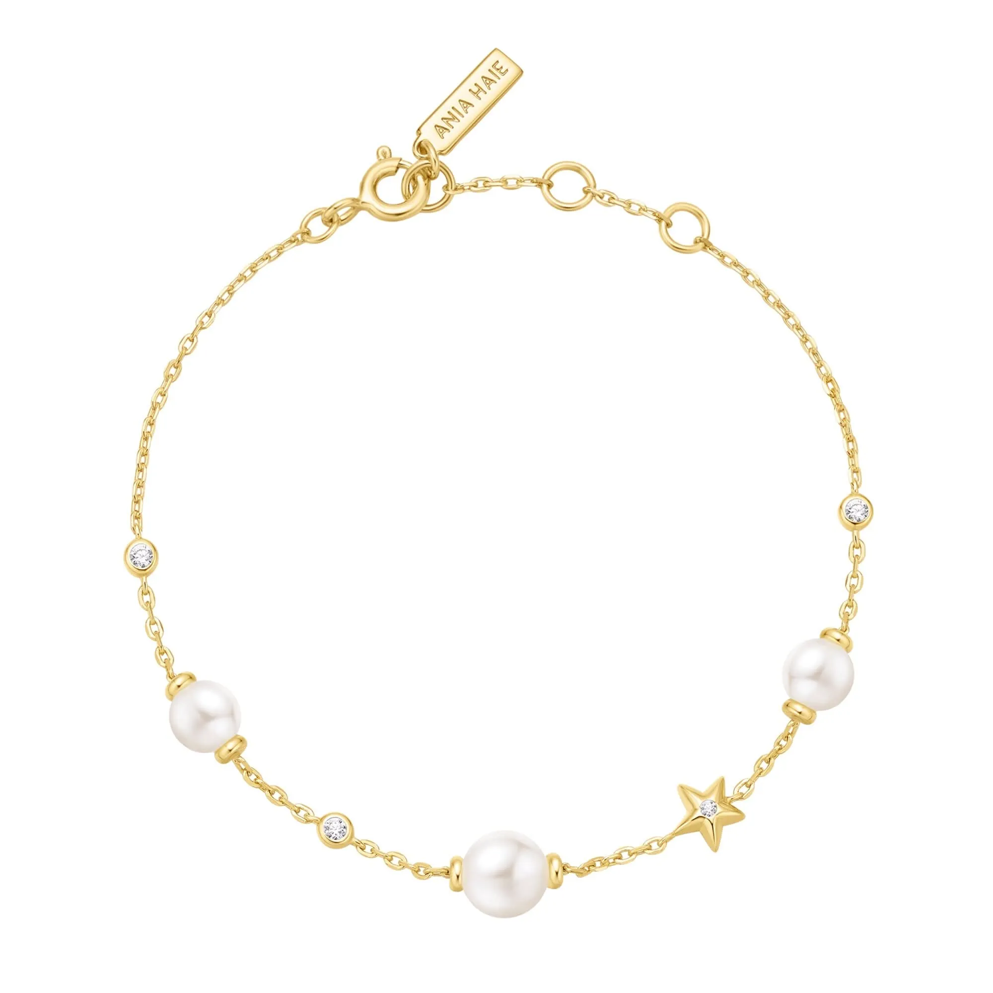 Gold Pearl and Star Station Bracelet B065-05G Ania Haie Jewellery