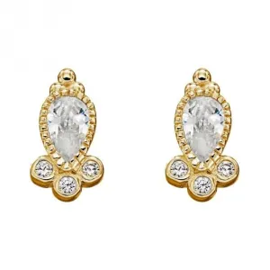 Gold Plated Zirconia Teardrop Earrings E6271C Beginnings Jewellery