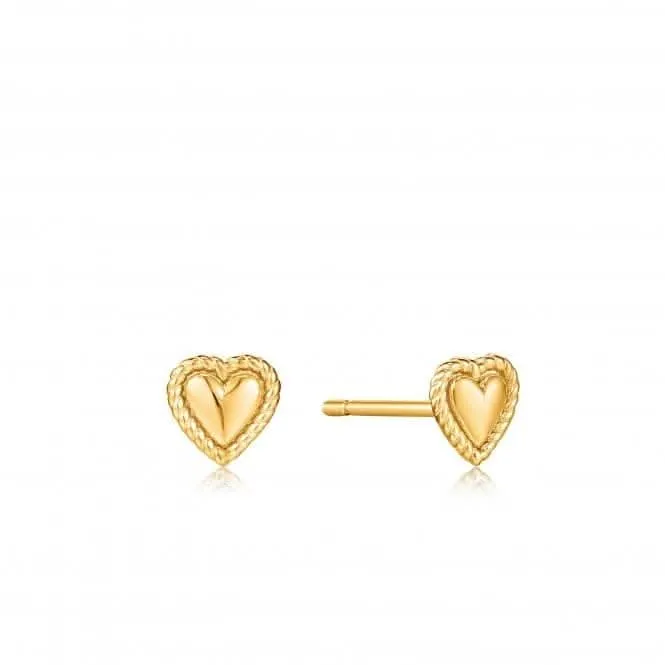 Gold Rope Heart Stud Earrings E036-02G Ania Haie Jewellery