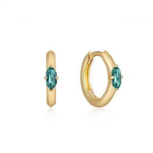 Gold Teal Sparkle Emblem Huggie Hoop Earrings E041-04G-G Ania Haie Jewellery