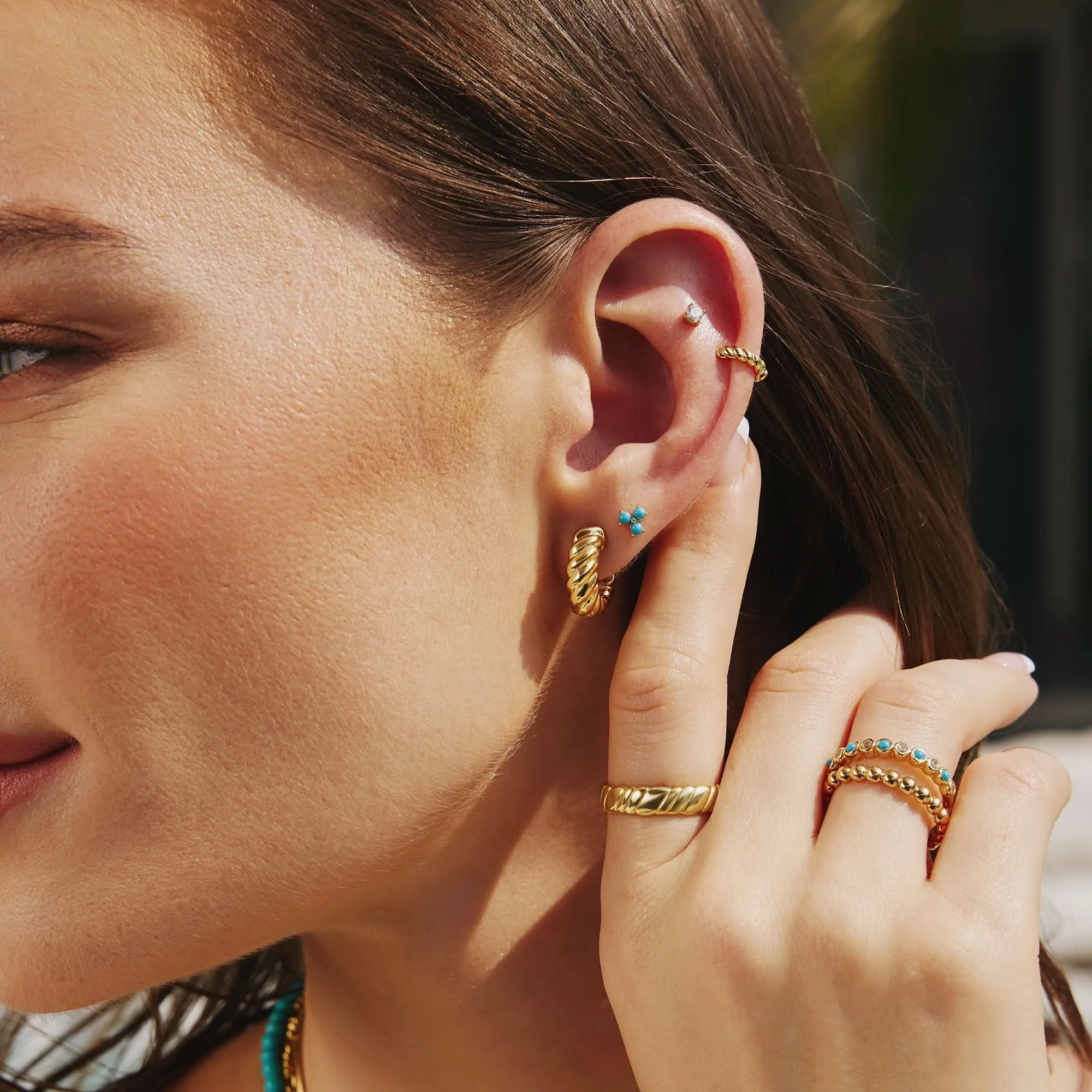 Gold Triple Marquise Stud Earrings E063-01G Ania Haie Jewellery