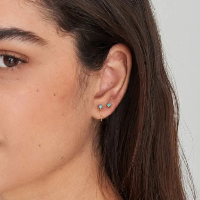 Gold Turquoise Chain Drop Stud Earrings E033-03G Ania Haie Jewellery