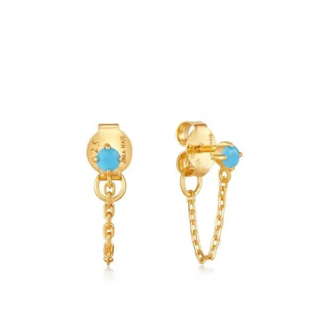 Gold Turquoise Chain Drop Stud Earrings E033-03G Ania Haie Jewellery