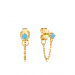 Gold Turquoise Chain Drop Stud Earrings E033-03G Ania Haie Jewellery